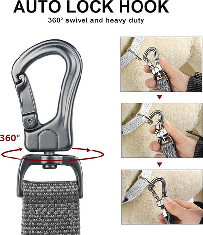 PetiFine 5FT Heavy Duty Dog Leash with Soft Padded Double Handle, Durable Strong Clasp Dog Leashes, Reflective Nylon Walking Lead for Large,Medium,Small Breed Dogs, Grey