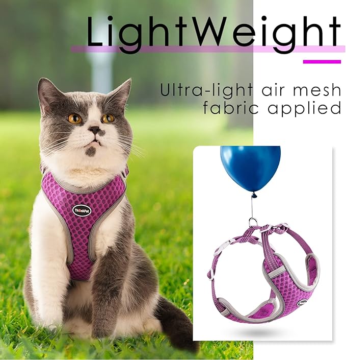 ThinkPet Reflective Breathable Soft Air Mesh No Pull Puppy Choke Free Over Head Vest Ventilation Harness for Puppy Small Medium Dogs and Cats (Purple,XS)