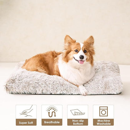 EHEYCIGA Fluffy XXL Dog Crate Pad, Plush Faux Fur Bed for Extra Large Dogs, Calming Anti Anxiety XXL Dog Bed, Washable Soft Warm Mat with Non-Slip Bottom, Brown