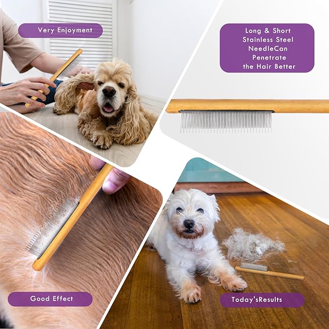 Slicker Brush for Dogs,Dog Grooming Supplies Long Pin Large Doodle Brush for Goldendoodles Poodles Bernedoodles, 3 Pcs Grooming Tools with Wooden Handle for Mats Tangles - Purple
