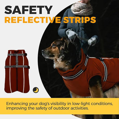 Lelepet Dog Winter Coat Waterproof Dog Jacket with Harness Built in Windproof Reflective Pet Coats for Extra Large Dogs, Thermal Fleece Lined Coats for Cold Weather Walking, Great Dane, Orange, 3XL