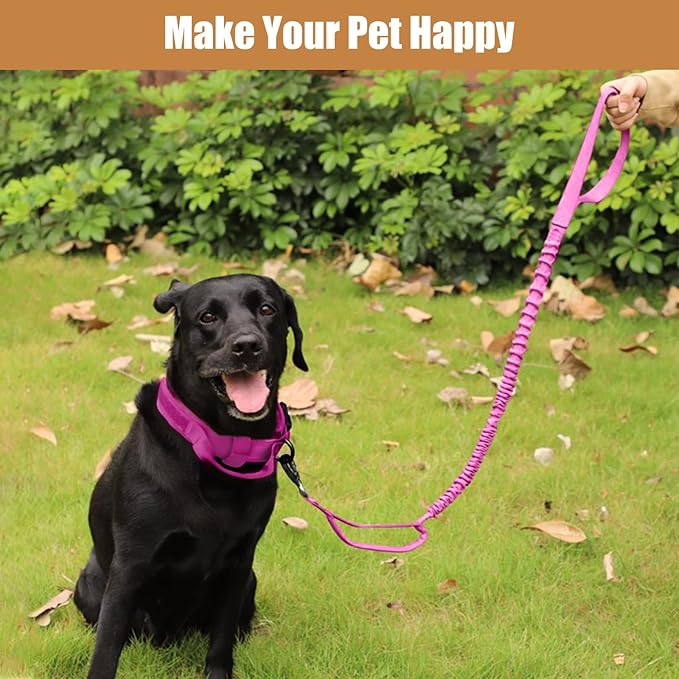 Tactical Dog Collar Leash Set, Adjustable Military Training Nylon Collar Dog Training with Control Handleand Metal Buckle, Dog Collar for Medium Large Dogs (Pink,L)