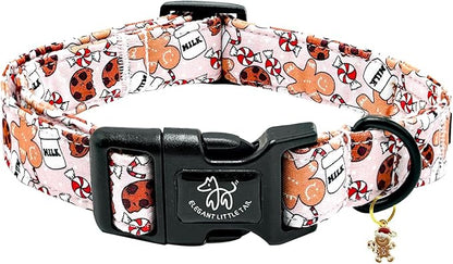Elegant little tail Christmas Dog Collar, Pet Collar Cotton Soft Gingerbread Man Winter Dog Collars Holiday with Quick Release Buckle Pet Puppy Collar for Medium Dogs