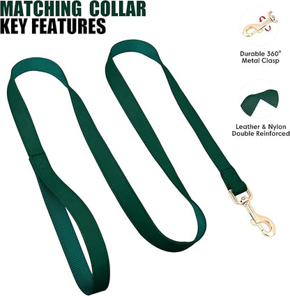 PET ARTIST Soft PU Leather Dog Collar and Leash Set, Bright & Stylish 5FT PU Leather Leash and Collar Set, Durable Pet Collars with Quick Release Metal Buckle for Medium Dogs,Christmas Green,M(13-19")