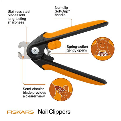 Fiskars Pet Large Nail Clippers, Cat and Dog Nail Trimmers for Grooming, Pet Supplies with Semi-Circular Blade & SoftGrip Handle with Safety Lock, 5.75”, Orange/Black