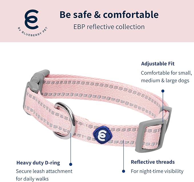 Blueberry Pet Essentials Reflective Dog Collar & Leash Set, Adjustable for Medium Dogs | Safe Walking Gear for Pet Parents, Puppy Training & Daily Use MediumDogs, Baby Pink
