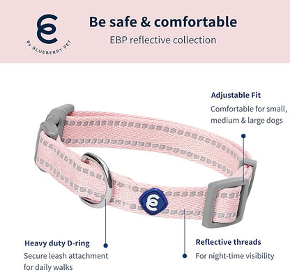 Blueberry Pet Essentials Reflective Dog Collar & Leash Set, Adjustable for Medium Dogs | Safe Walking Gear for Pet Parents, Puppy Training & Daily Use MediumDogs, Baby Pink