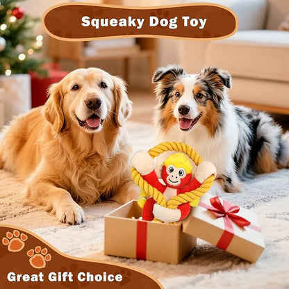Squeaky Dog Toys: Large Dog Chew Toy- Interactive Tough Tug of War Toy with Rope for Small/Meduim/Large Breeds - Puppy Toy for Teething Training