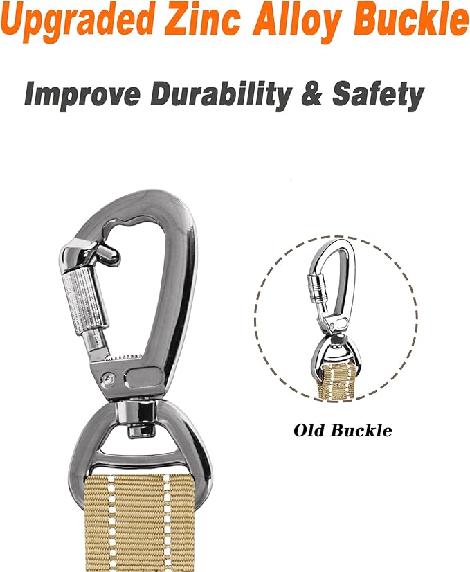 AUBELL Tactical Dog Leash Heavy Duty,4-6ft Reflective Strong No Pull Bungee Leash for Medium Large Dogs with Comfortable Padded Double Handle,Car Seat Belt,360 Degree Rotating Carabiner,Brown