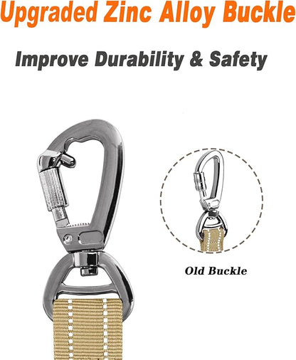 AUBELL Tactical Dog Leash Heavy Duty,4-6ft Reflective Strong No Pull Bungee Leash for Medium Large Dogs with Comfortable Padded Double Handle,Car Seat Belt,360 Degree Rotating Carabiner,Brown
