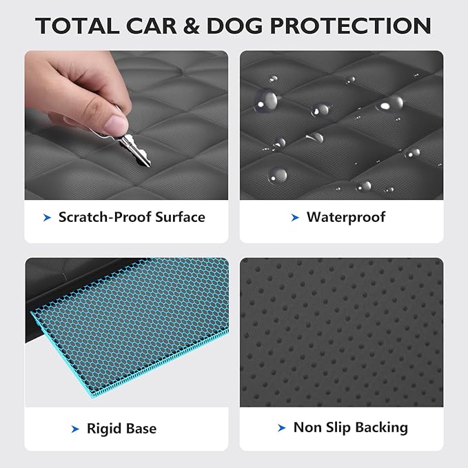 ROUWINNE Back Seat Extender for Dogs-Upgraded Egg Crate Foam, Soft Dog Car Seat Cover Holds 420lbs, Sturdy Backseat Extender for Dogs, Waterproof Pet Car Bed Dog Hammock for Car, SUV, Truck