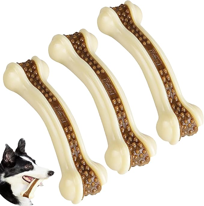 SPEREELER Dog Bones Chew Toys for Aggressive Chewers, 3 Pack Real Beef Flavor,Indestructible Dog Teething Chew Toys for Large/Medium/Small Breed,Tough Toy with Durable Nylon