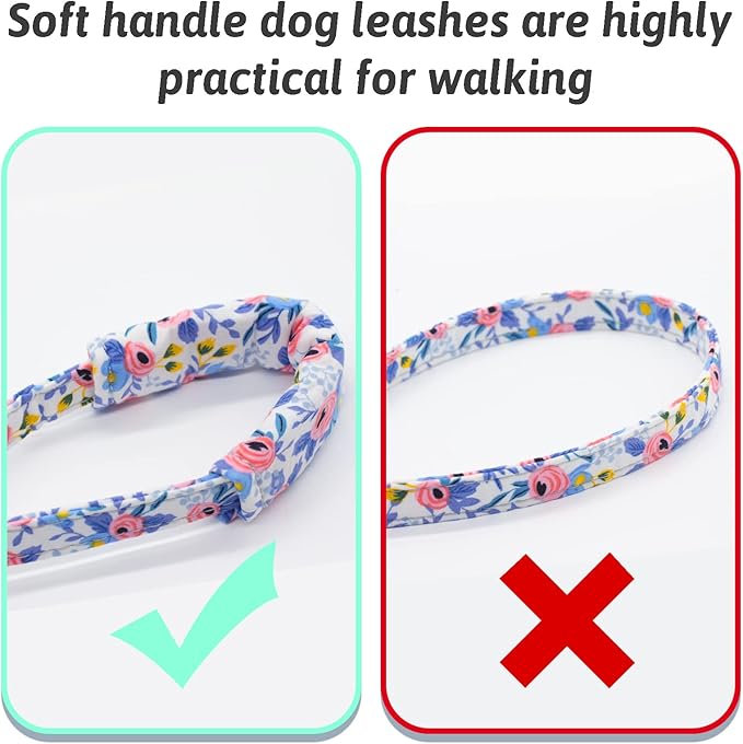 Dog Collar and Leash Set Girls Adjustable Puppy Collars with Floral Bow Tie for Small Medium Large Female Dogs, Blue Flower, L