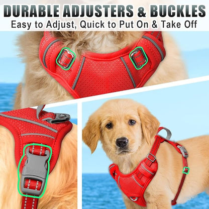 BARKBAY No Pull Dog Harness Large Reflective Dog Harness with Front Clip and Easy Control Handle for Walking Training Running with ID tag Pocket(Red,XS)