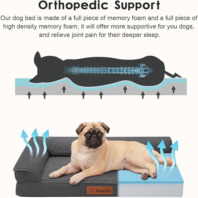 Rainmr Orthopedic Dog Bed Medium Size Dog, Memory Foam Dogs Bed for Medium Dogs, Washable and Removable Microsuede Cover, Waterproof Liner, Non-Skid Bottom, 30x20x6 Inches, Dark Grey