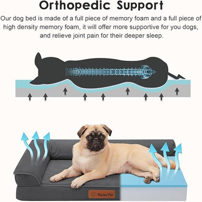 Rainmr Orthopedic Dog Bed Medium Size Dog, Memory Foam Dogs Bed for Medium Dogs, Washable and Removable Microsuede Cover, Waterproof Liner, Non-Skid Bottom, 30x20x6 Inches, Dark Grey