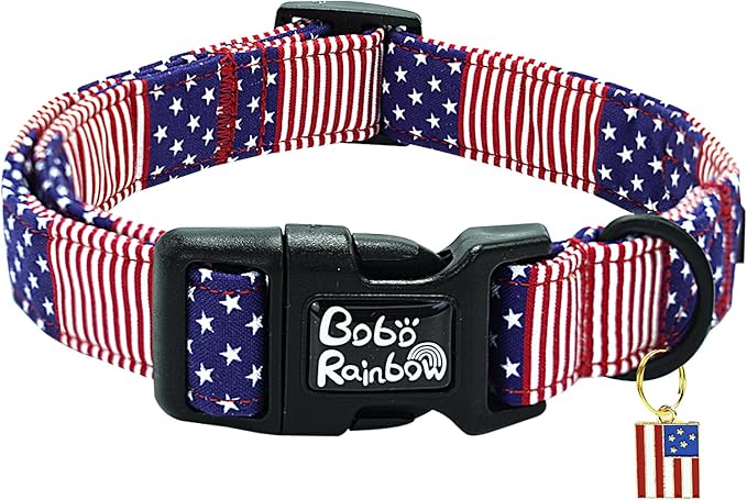 Independence Dog Collar-Adjustable Cute American Flag Pet Collars Holiday Soft Comfortable Cotton Puppy Collar Gift for Large Dogs