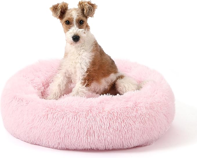 NOYAL Calming Donut Dog Bed for Small to Medium Dogs & Cats - Plush Faux Fur Anti-Anxiety Pet Bed with Machine Washable Cover & Non-Slip Base