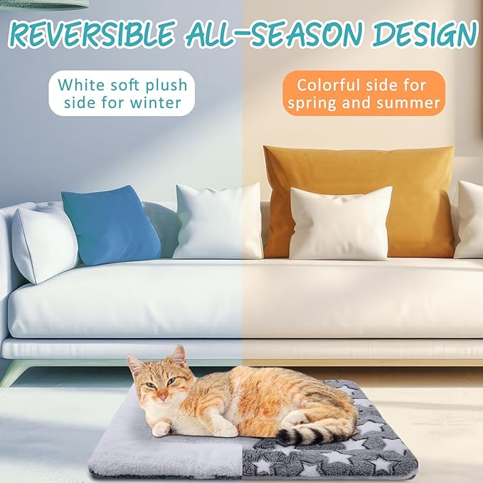 VitalCozy 2 Pack Self Warming Cat Mat Self Heating Pad Bed Reversible Machine Washable Reflects Body Heat Warm Thermal Pet Pad Crate Blanket for Feral and Indoor Cat(Star,21" X 14")