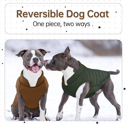 Lelepet Reversible Dog Coat Waterproof Dog Jacket Windproof Puffer Vest for Winter Warm Lightweight Coats for Small Dogs Adjustbale Hook & Loop Pet Apparel with Leash Hole, Chihuahua, Brown, XS