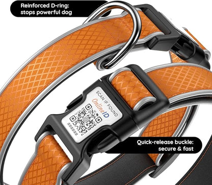 Reflective Dog Collar with Airtag Holder, IPX8 Waterproof Air Tag Dog Collar Holder | Ultra-Durable | Soft Padded | Safety Locking Buckle | Fit Small Dogs (Orange S(9.8"-15.7"))
