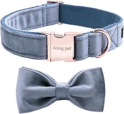 ARING PET Bowtie Dog Collar,Velvet Dog Collars with Detachable Bowtie, Cute &Comfortable Dog Collar, Blue X-Large.