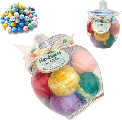 BALLMIE Felt Wool Cat Toys Ball with Catnip and Bell, Natural Handmade cat Toys Ferret Toys cat Gift Basket (Felt Wool Mixed in Jar)