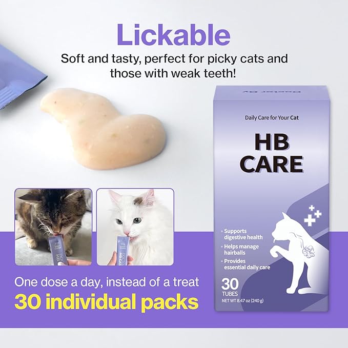 Doctor By HB Care Cat Hairball Supplement-Hairball Treatment for Cats Furball Control Relief Remedy & Digestive Support with Omega-3, Chitosan lickable Formula Individuallly Packaged (1Pack, 30 Count)