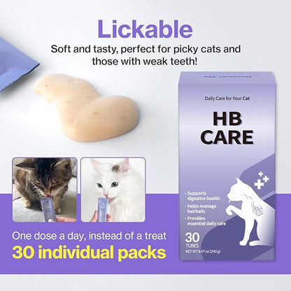 Doctor By HB Care Cat Hairball Supplement-Hairball Treatment for Cats Furball Control Relief Remedy & Digestive Support with Omega-3, Chitosan lickable Formula Individuallly Packaged (1Pack, 30 Count)