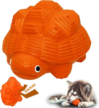 Indestructible All-Rubber Squeaky Dog Toy for Aggressive Chewers, Tough Durable Chew Toy for Medium & Large Breeds, Safe One-Piece Turtle Design, Teeth Cleaning & Boredom Relief