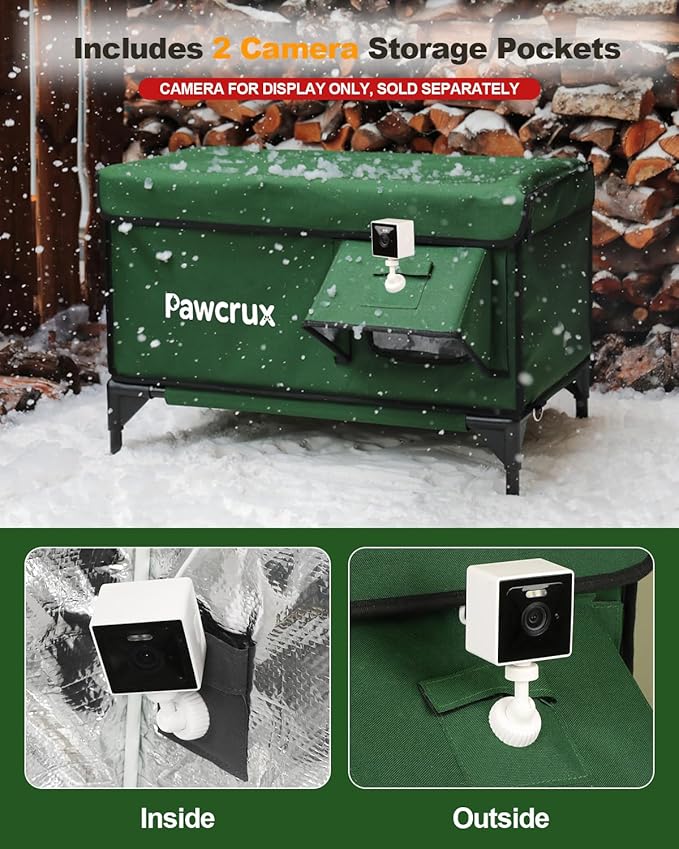 Weatherproof Heated Cat House for Outdoor in Winter, Heated Cat Bed Kitty Shelter with Cat Heating Pad, Insulated & Safe Escape Door, Warm House for Outside Stray Cat (Green, 17.7"x25.5"x17.9")