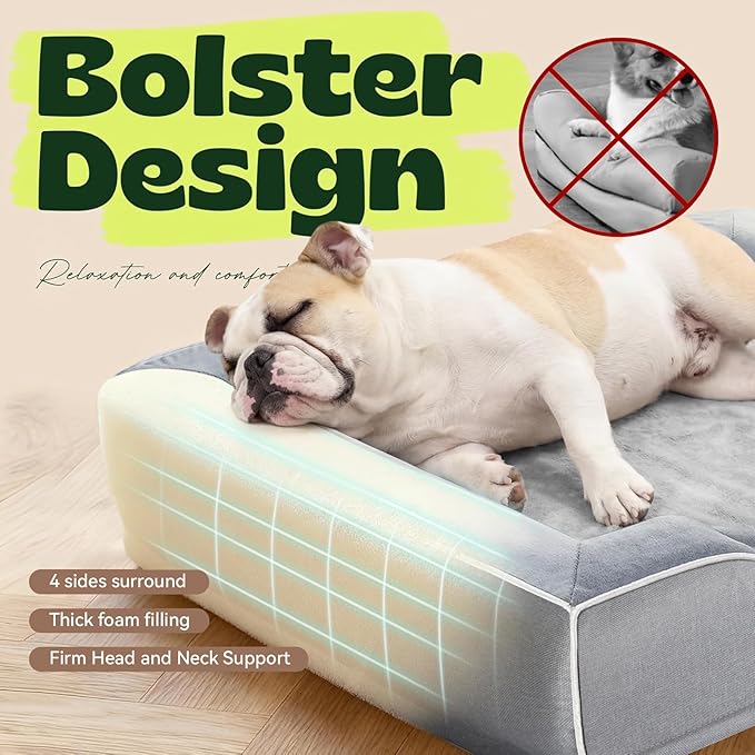 Orthopedic Cooling Dog Bed for Medium Large Dogs,Rectangle Sofa Bed with Cool Gel Memory Foam & Egg Crate Foam,Waterproof Removable Washable Cover, Ideal for Senior Pets,Grey