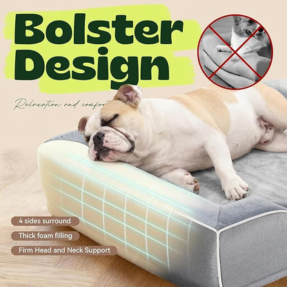 Orthopedic Cooling Dog Bed for Medium Large Dogs,Rectangle Sofa Bed with Cool Gel Memory Foam & Egg Crate Foam,Waterproof Removable Washable Cover, Ideal for Senior Pets,Grey