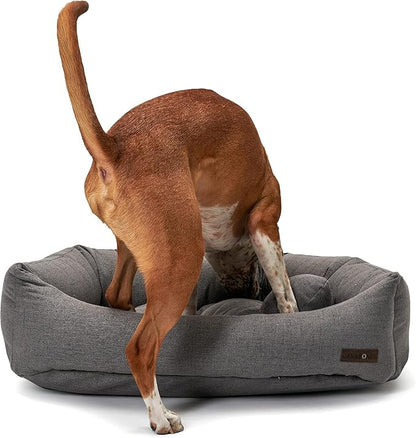 Jax & Bones Dog Napper - Lark Graphite Machine Washable Bed for Dogs - Extra Heavy Duty Bolstered Sides - Small Grey Dog Mat | 24 x 21 Inches