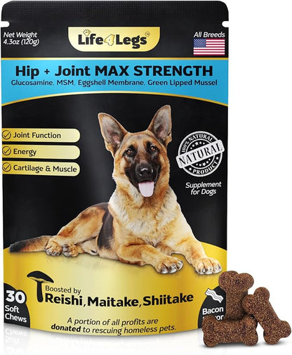 Life4Legs - Soft Chews Hip and Joint Supplement for Dogs - Dog Joint Pain Relief Treats - Glucosamine, Chondroitin, Turmeric- Mobility Bites Supplement