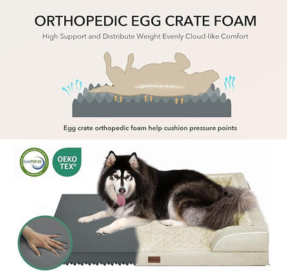 Casa Paw Orthopedic XXL Dog Beds, Waterproof Memory Foam Big Pet Bed for Extra Large Sized Dogs 53x42Inch, Non-Slip Bottom and Egg-Crate Foam Dog Couch Bed with Washable Removable Cover, Beige