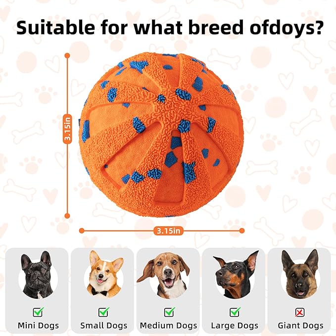 Interactive Dog Ball - Smart Dog Toy for Small & Medium & Large Dogs, Automatic Moving, Rotating & Bouncing, E-TPU Material, Interactive Dog Toys for Aggressive Chewers (Orange)