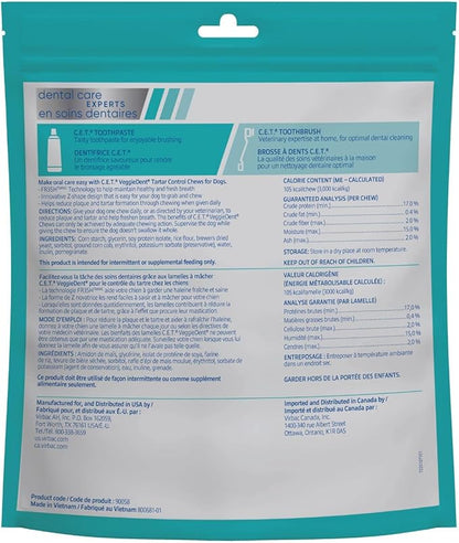 Virbac CET Veggiedent FR3SH Tartar Control Chews for Large Dogs Over 66 Pounds, Plant-Based Formula, 30 Count Bag