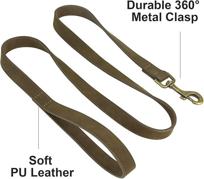 Didog PU Leather Dog Leash, Colorful Dog Leash 4ft, Strong and Durable Faux Leather Lead, Walking and Training Lead for Small Medium Dogs,Dark Green