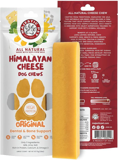 Majestic Pet Himalayan All-Natural Yak Style Cheese Dog Chews Made with 100% Cows Milk- Long Lasting Dental Chew for Dogs - Healthy Pet Treats (Dental & Bone Support, Large, 1 Pack)