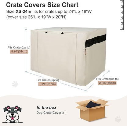 HiCaptain Dog Crate Cover 24.0" L x 18.0" W x 20.0" H with Breathable Mesh, Durable Heavy Duty Kennel Cover, Dual Zippered Panels, Windproof Waterproof UV-Resistant(Beige)