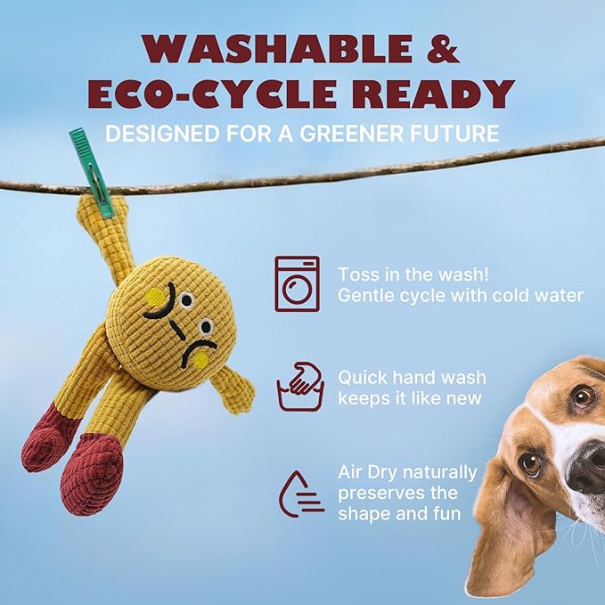 FURETTICO Squeaky Dog Chew Toy Teething Interactive Plush Stuffed Toys with Squeaker Crinkle Paper for Small Medium Breed Tough Durable Funny Pet Supplies Ideal Puppy Cats Gifts - Waffle Doll, Medium