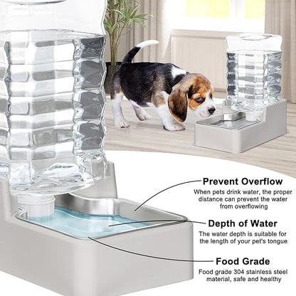 RIZZARI Stainless Steel Pet Water Feeder: 7.5L Beige Automatic Leak-Proof Gravity Dispenser for 20-35 LB Dogs with Arthritis - Without Filter - Ideal for Living Room Kitchen