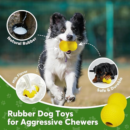 Natural Rubber Dog Chew Toy, Tough Gourd Dog Toy for Aggressive Chewers, Milk-Scented Interactive Dog Toy for Medium & Large Dogs to Chew, Tug & Fetch
