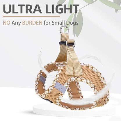 PUPTECK Dog Harness and Leash Set for Small Medium Dogs No Pull Step-in Soft Mesh Puppy Cat Vest Harnesses Reflective at Night, Beige M