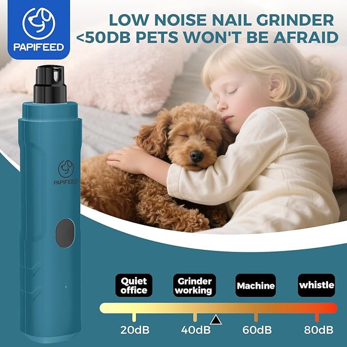 PAPIFFEED Dog Nail Clippers & Grinder with Manual Nail Clipper – Quiet 3-Speed Electric Dog Nail Trimmers with Dual LED, Rechargeable Pet Nail File for Dogs & Cats (Blue)