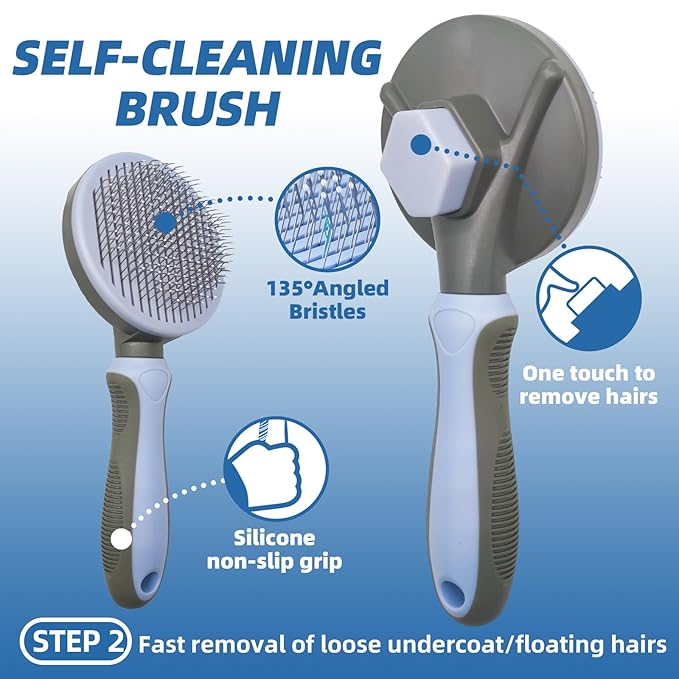 KUEIOX Dog Brush for Shedding,7 PCS Pet Grooming Brush Kit to De-fur & Hair Slicker Deshedding Brushes with Undercoat Rake Comb Bath Brush&Nail Clipper for Grooming Short Long Haired Dogs Cats Blue