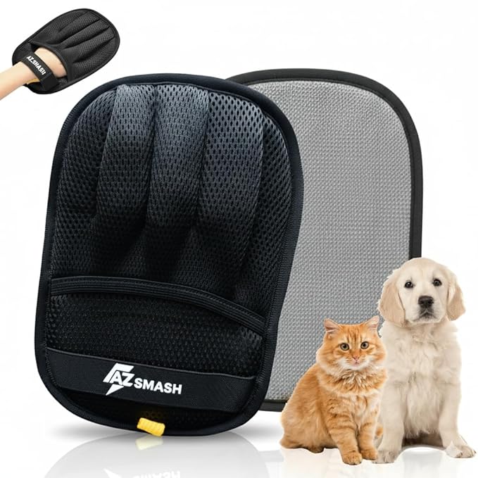Pet Hair Removal Glove For Cats & Dogs, Upgraded Five Finger Design For Pet Hair Remover, Reusable Tool For Carpet, Sofa, Car Seat & Cloths by AZ SMASH