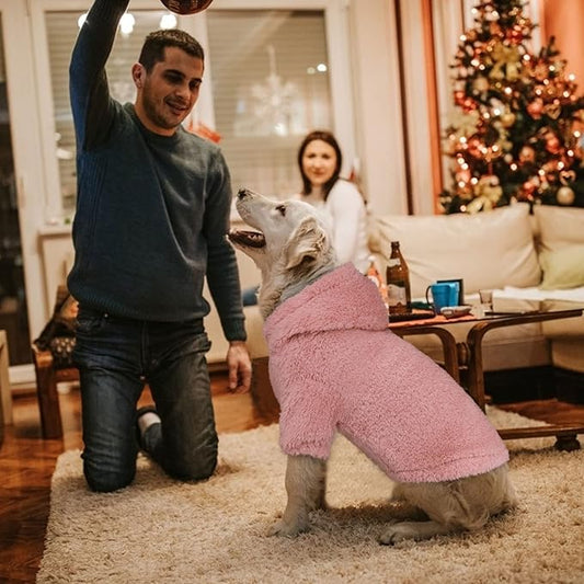 Fuzzy Dog Sweaters for Large Dogs Pet Hoodie Clothes Warm Soft Pet Coats Hooded Sweatshirt Dog Sweaters for Extra Large Dogs(Pink-XXL)