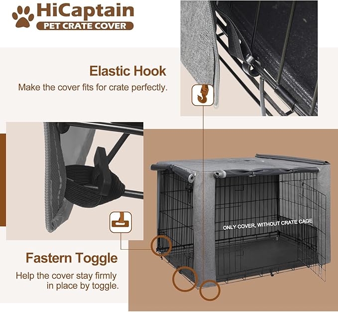 HiCaptain Breathable Dog Crate Cover 30 Inch, Durable Heavy Duty Kennel Cover, Dual Zippered Panels, Windproof Waterproof UV-Resistant(Grey)